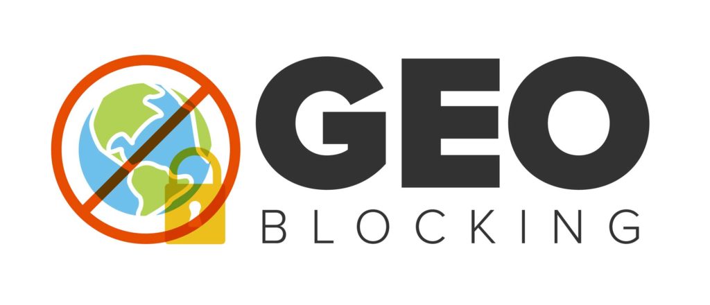 Geoblocking umgehen-Logo auf weißen Hintergrund.