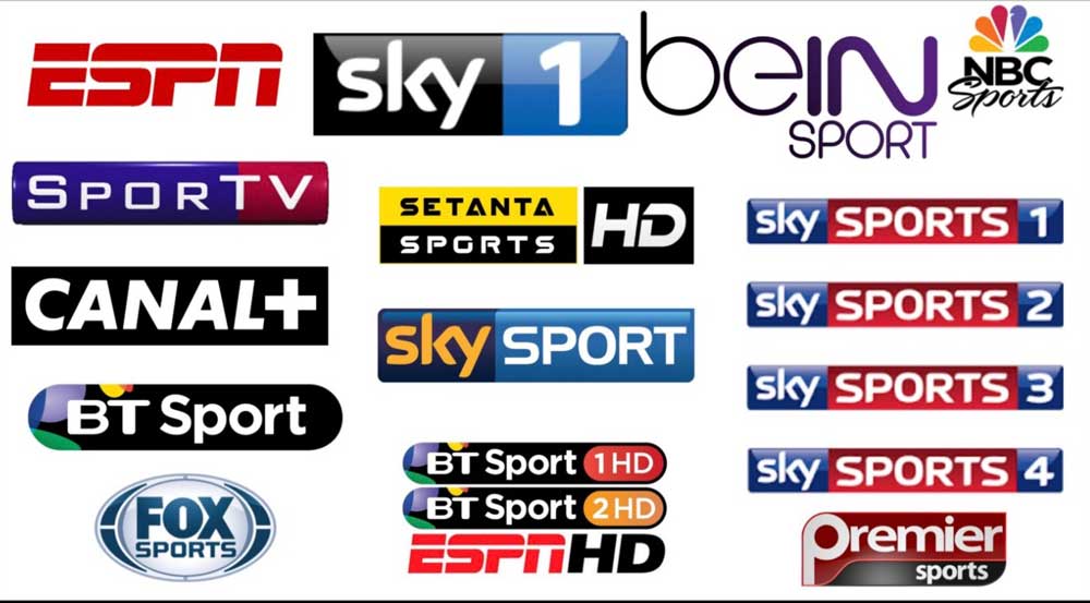 Eine Sammlung von Sport- und Fernsehlogos,  wo man den Radsport beobachten kann, z. B. Tour de France.